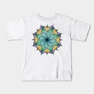 Blue, Green and Yellow Floral Mandala Kids T-Shirt